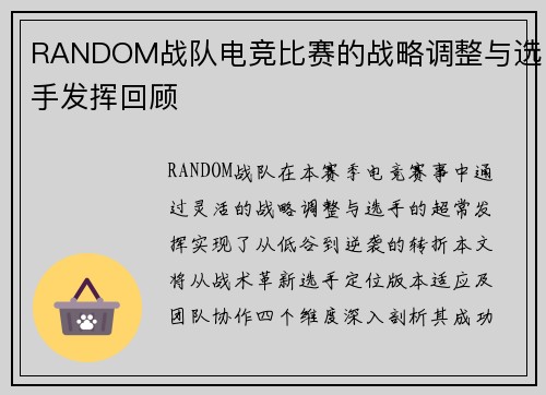 RANDOM战队电竞比赛的战略调整与选手发挥回顾