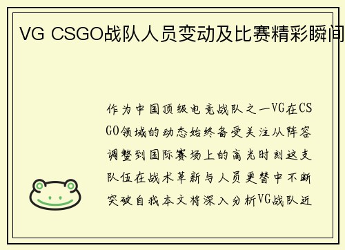VG CSGO战队人员变动及比赛精彩瞬间